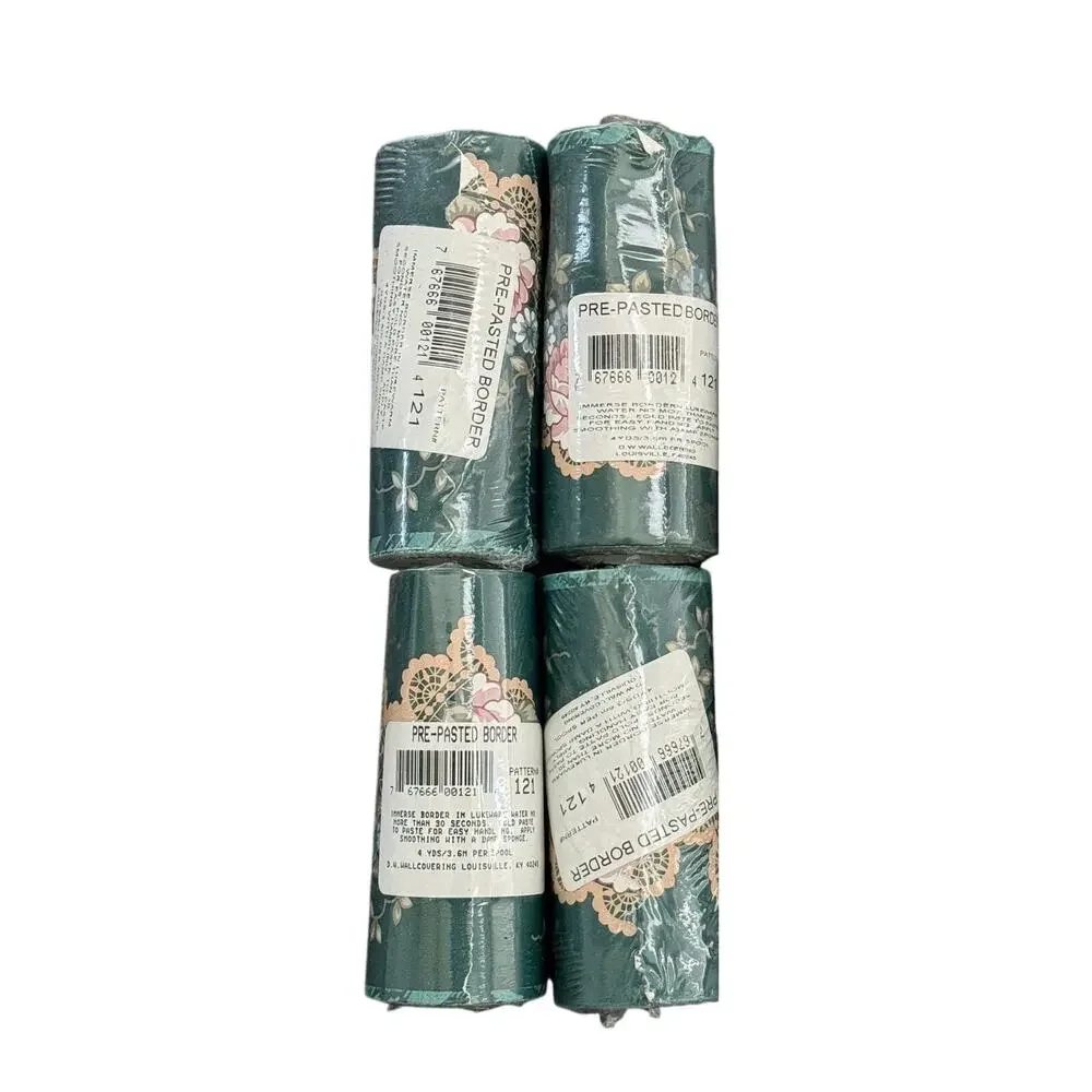 D.W. Wallcovering Pattern 121 Floral Wallpaper Border Teal Lot of 4 Vtg NOS